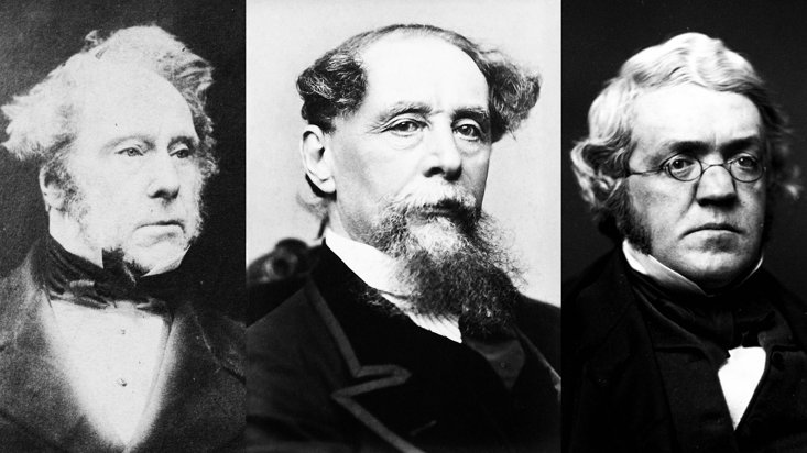 (Left to right) British PM Lord Palmerston and writers Charles Dickens and William Thackeray